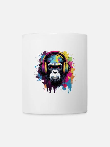 Monkey with headphones music - Mug - white