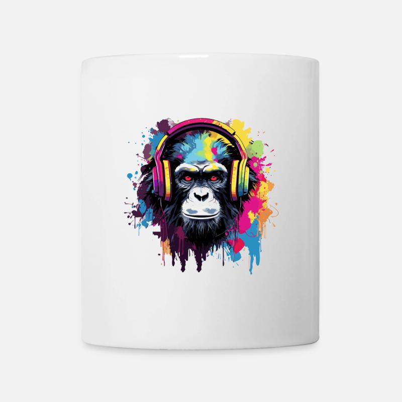 Monkey with headphones music - Mug - white