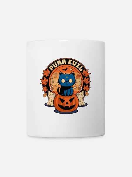 Schnurren Böse Lustige Halloween-Katze - Tasse - Weiß