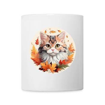 Chat en automne avec des feuilles colorées - Mug blanc - blanc - Devant
