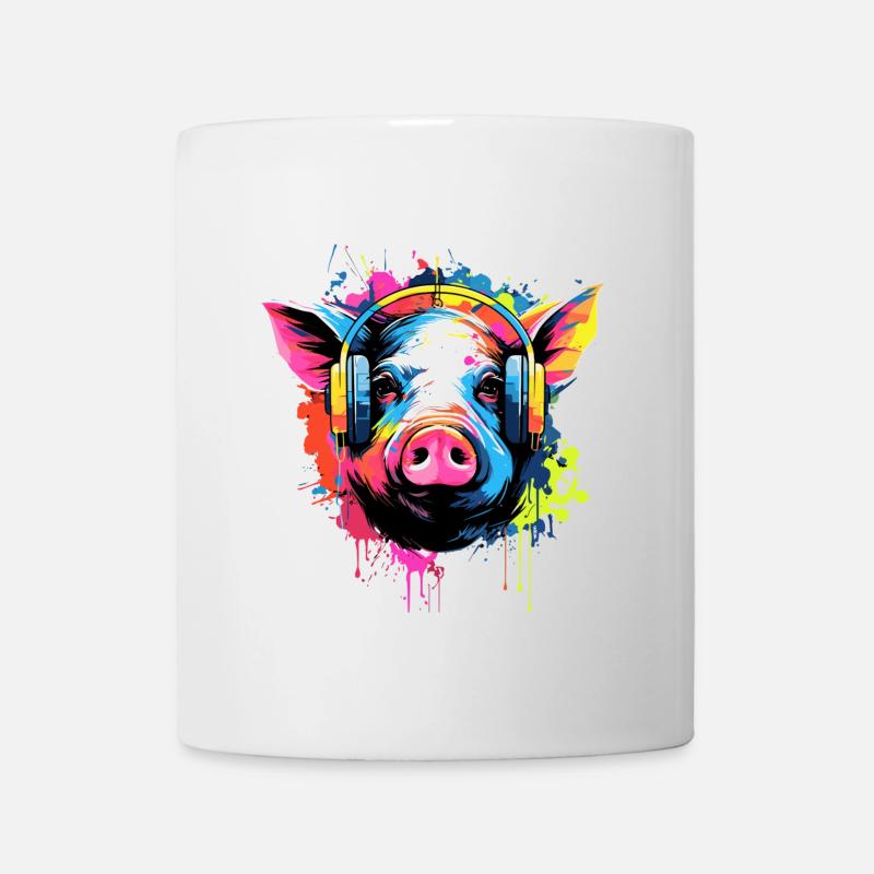 Schwein mit Kopfhörer Tiere Schweine - Tasse - Weiß