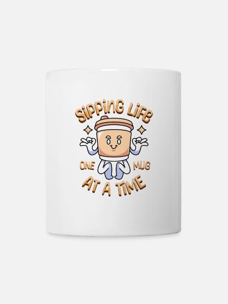 Schlürfen des Lebens Lustiger Kawaii-Kaffee - Tasse - Weiß