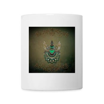 Beautiful elegant peacock in green colors. - Mug - white - Front