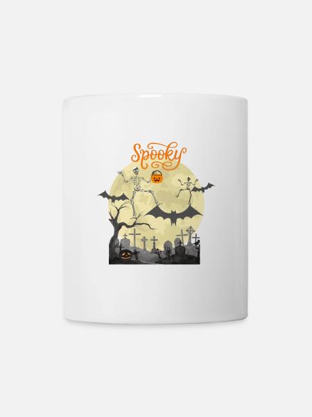 Spooky tanzende Skelette Fledermäuse Mond Kürbis - Tasse - Weiß