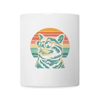 Retro Sunset Katze mit Brille - Tasse - Weiß - Vorne