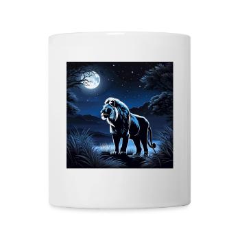 Blauer Mondlöwe in Nachtwald - Tasse - Weiß - Vorne