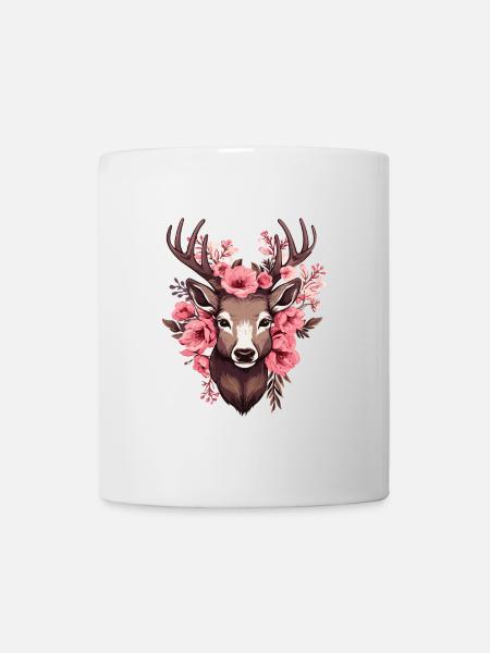 Reh Hirsch mit Blumen Trachten Rehkopf Hirschkopf - Tasse - Weiß