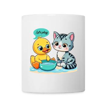 Whimsical Duck and Cat Play Scene - Mug - white - Front