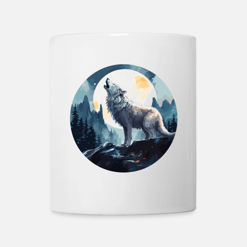 Ein Wolf, der unter dem Vollmond heult - Tasse - Weiß