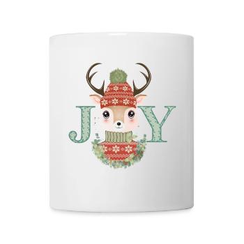 cute deer with sweater and bobble hat Joy - Mug - white - Front