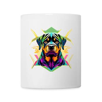Farbintensiver Rottweiler mit geometrischem Design - Tasse - Weiß - Vorne