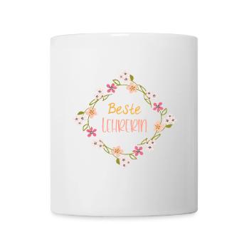 Beste Lehrerin! Blumen-Design, personalisierbar - Tasse - Weiß - Vorne