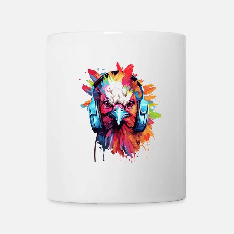 Poulet Coq Avec Casque Musique Poules Poulets - Mug blanc - blanc