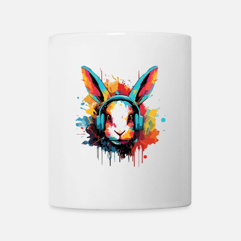 Hase mit Kopfhörer Musik Hasen Feldhase Zwerghase - Tasse - Weiß