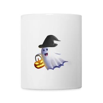 Geist mit Hexenhut und Kürbislaterne - Tasse - Weiß - Vorne