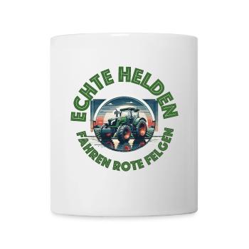 Echte Helden fahren rote felgen Traktor Trekker - Tasse - Weiß - Vorne
