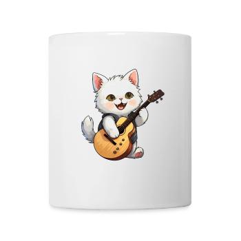 Weiße Katze mit Gitarre Kater Musik Katzen - Tasse - Weiß - Vorne