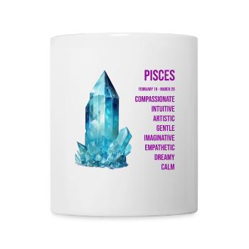 Zodiac Gemstones: Pisces, Aquamarine - Mug - white - Front