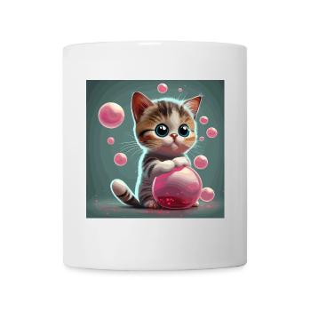 Mignon bébé chat de style dessin animé avec des bulles roses - Mug blanc - blanc - Devant