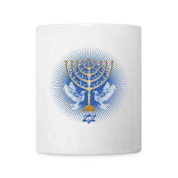 gold-colored Hanukkah candlestick with white doves - Mug - white - Front