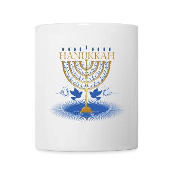 gold-colored Hanukkah candlestick with two doves - Mug - white - Front