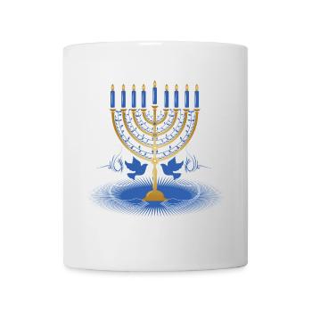 gold-colored Hanukkah candlestick with two doves - Mug - white - Front