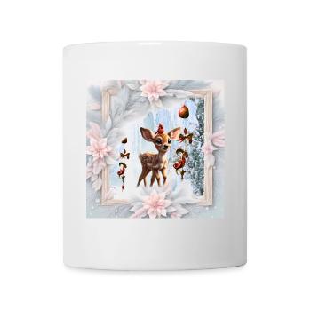 Niedliches Rehkitz mit Vogel - Tasse - Weiß - Vorne
