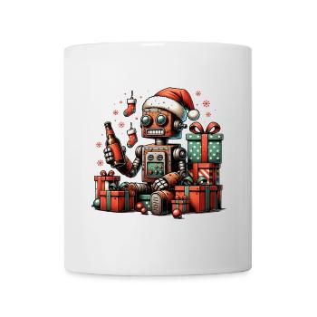 roboter bier weihnachten ugly xmas rostig geschenk - Tasse - Weiß - Vorne