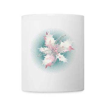 Branche de houx en blanc, argent, vert et rose sombre - Mug blanc - blanc - Devant