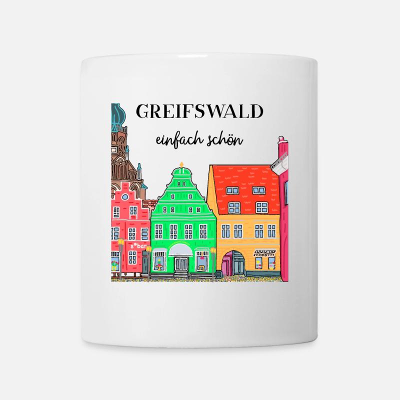 Greifswald Einfach schön, Fassaden am Fischmarkt - Tasse - Weiß