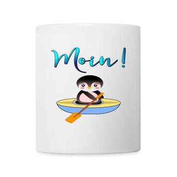 Norddeutsche Begrüßung - Schriftzug Moin - Pinguin - Tasse - Weiß - Vorne