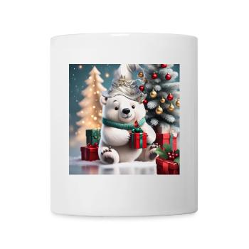 Niedlicher flauschiger Weihnachts-Eisbär mit Geschenk. - Tasse - Weiß - Vorne