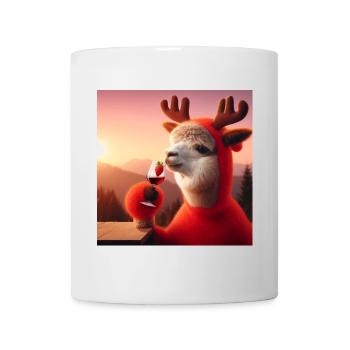 Rentier Alpaka mit Rotwein vor Sonnenuntergang - Tasse - Weiß - Vorne