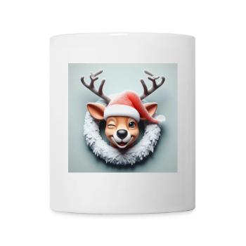 Lachendes Rentier mit Kranz - Tasse - Weiß - Vorne