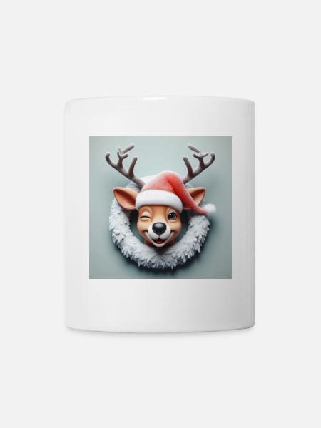 Lachendes Rentier mit Kranz - Tasse - Weiß