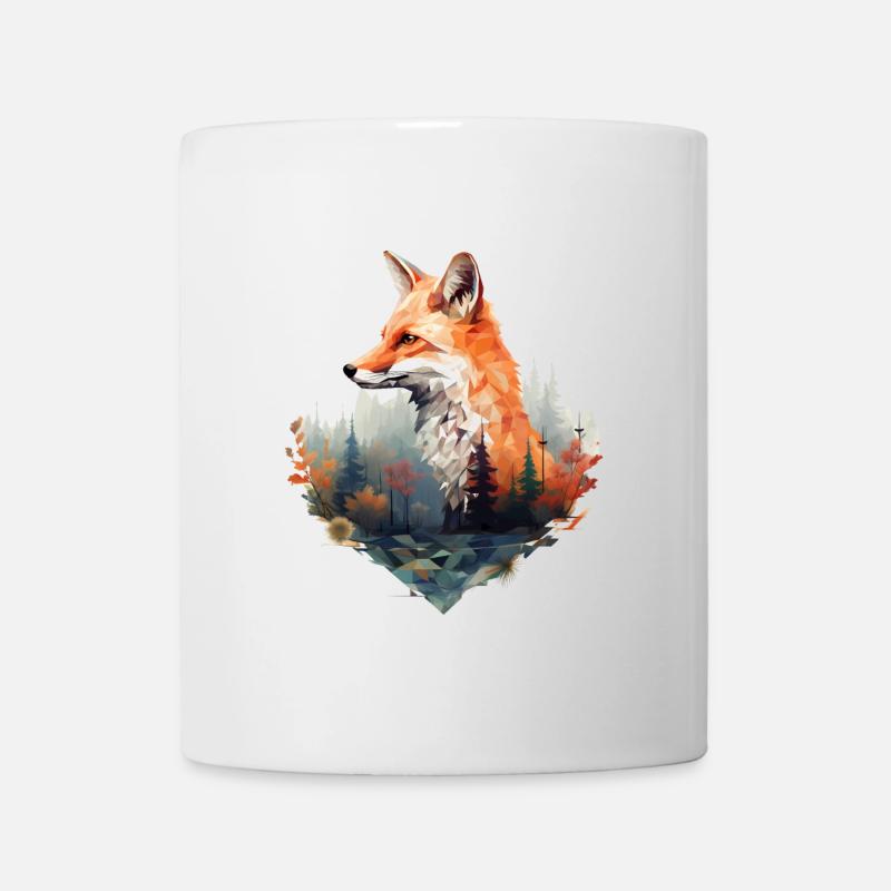 Geometric fox with forest in triangle look - Mug - white