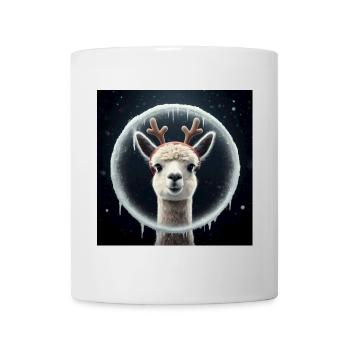 Alpaca reindeer looking through icy window - Mug - white - Front