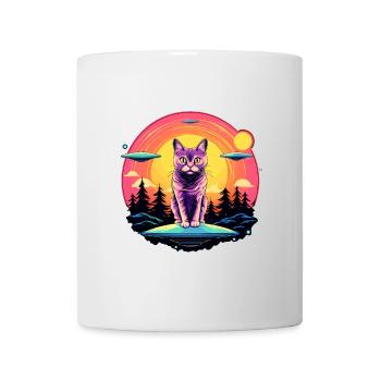 Lustige Katze mit Ufos Katzenliebhaber Katze - Tasse - Weiß - Vorne