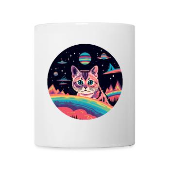 Chat avec des ovnis dans l’espace - Mug blanc - blanc - Devant