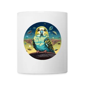 Drôle de perruche avec des ovnis dans l’espace - Mug blanc - blanc - Devant