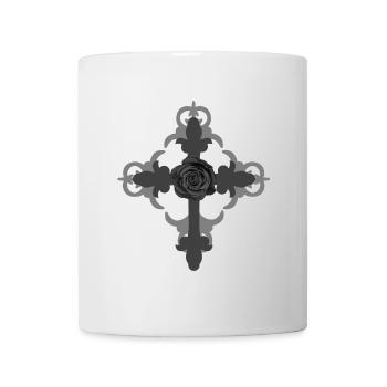 kreuze, Rosenblüte, ranken, gothic motiv - Tasse - Weiß - Vorne
