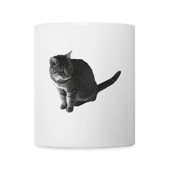 Katze sitzend, schwarz-weiß, tabby Motive - Tasse - Weiß - Vorne