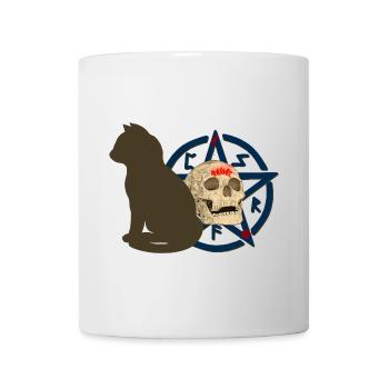 Pentagram muster, Katzen design, Menschenschädel - Tasse - Weiß - Vorne