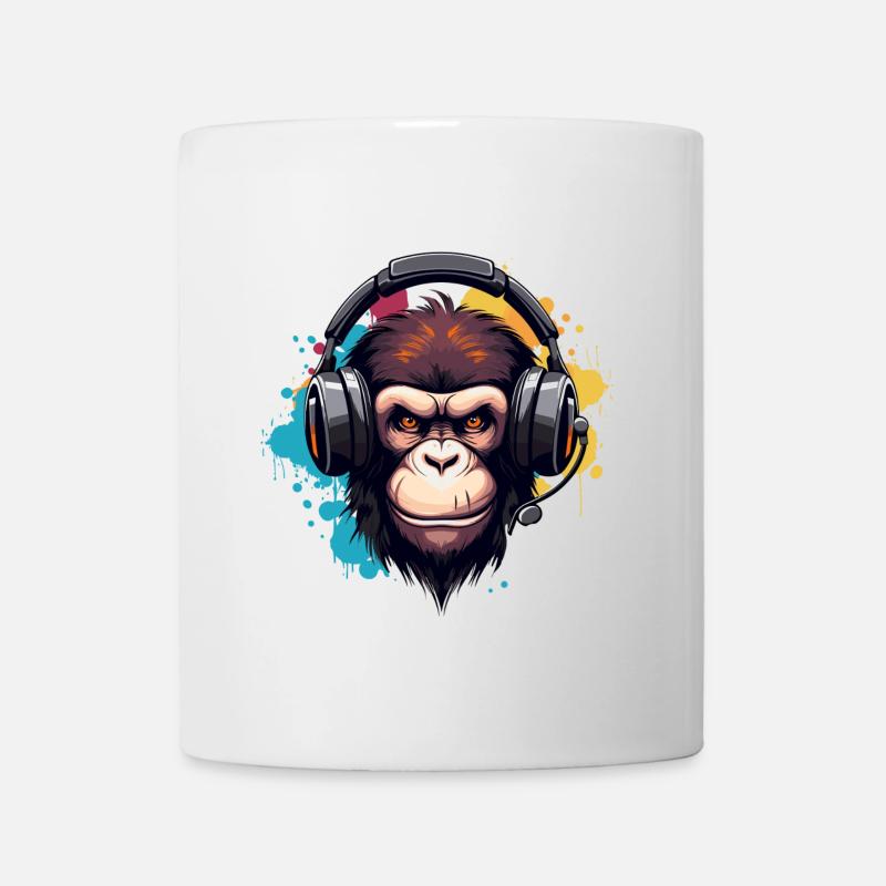 Affe mit Kopfhörer Tier Schimpanse Affen - Tasse - Weiß
