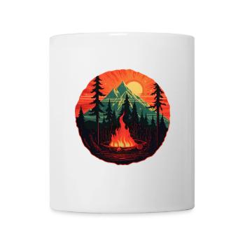 Outdoor Romance - Campfire in the mountain panorama - Mug - white - Front