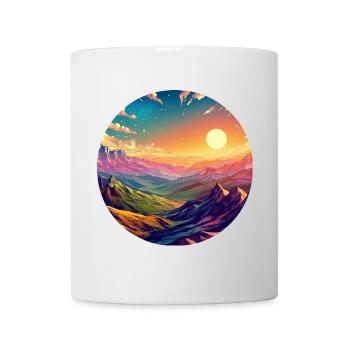 Landschaft farbenfroh episch Sonnenuntergang Comic - Tasse - Weiß - Vorne