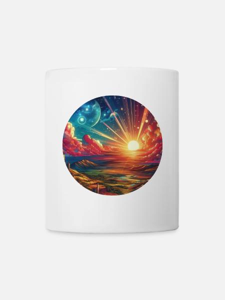 Paysage, Coloré, Épique, Montagnes, Nuages, Bande dessinée - Mug blanc - blanc