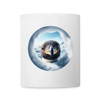 Pingouin regarde à travers le trou, paysage de neige - Mug blanc - blanc - Devant