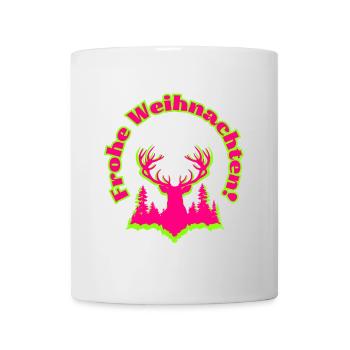 Frohe Weihnachten Hirsch im Wald neon pink grün - Tasse - Weiß - Vorne