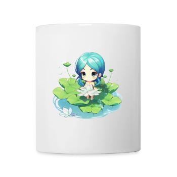 Kawaii Girl on Water Lilies – Cute Design - Mug - white - Front